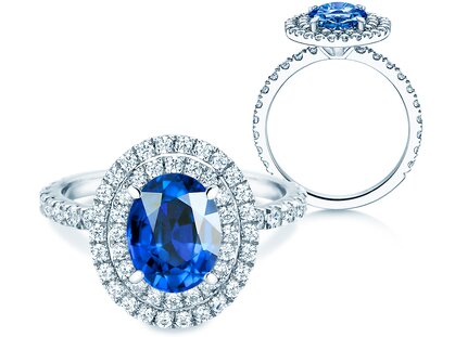 Farbsteinring Double Halo in 14K Weißgold