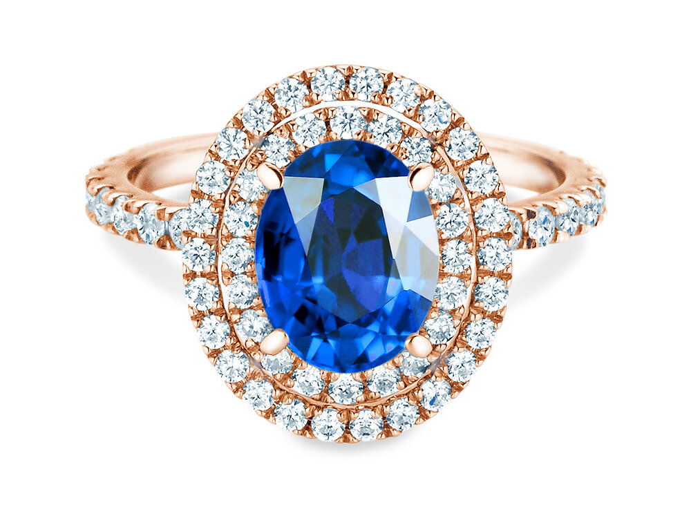 Farbsteinring Double Halo in 14K Roségold