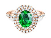 Farbsteinring Double Halo in 9K Roségold mit Saphir 0,60ct und Diamanten 0,35ct