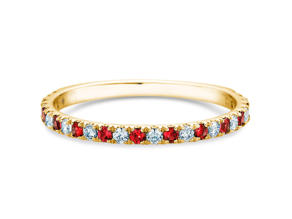 Eternityring Dusk mit Diamant und Farbedelstein in 18K Gelbgold mit Rubin 0,19ct und Diamanten 0,19ct