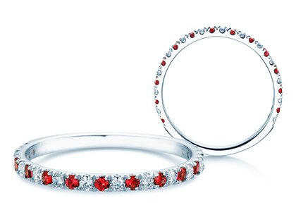 Farbsteinring Dusk mit Diamant und Farbedelstein in 9K Weißgold mit Rubin 0,19ct und Diamanten 0,19ct