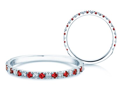 Farbsteinring Dusk mit Diamant und Farbedelstein in 9K Weißgold mit Rubin 0,19ct und Diamanten 0,19ct