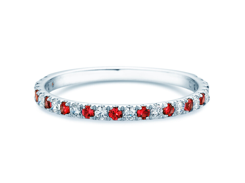 Farbsteinring Dusk mit Diamant und Farbedelstein in 9K Weißgold mit Rubin 0,30ct und Diamanten 0,30ct