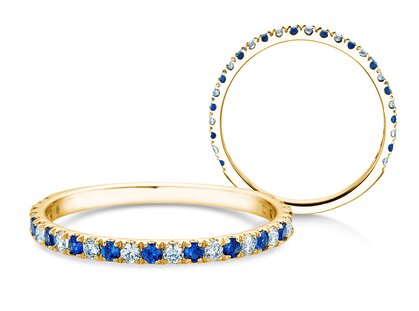 Farbsteinring Dusk mit Diamant und Farbedelstein in 9K Gelbgold mit Saphir 0,19ct und Diamanten 0,19ct