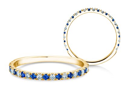 Farbsteinring Dusk mit Diamant und Farbedelstein in 9K Gelbgold mit Saphir 0,19ct und Diamanten 0,19ct