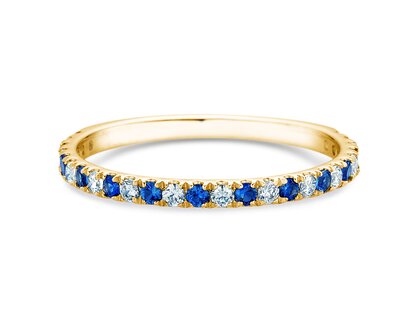 Farbsteinring Dusk mit Diamant und Farbedelstein in 9K Gelbgold mit Saphir 0,19ct und Diamanten 0,19ct