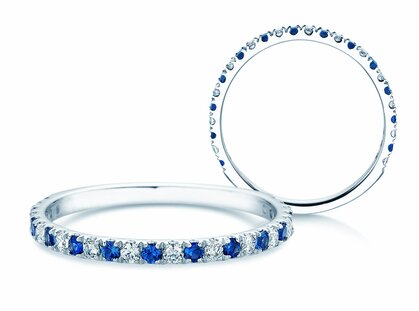 Eternityring Dusk mit Diamant und Farbedelstein in 14K Weißgold mit Saphir 0,19ct und Diamanten 0,19ct