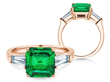Farbsteinring Emerald Elegance in 14K Roségold mit Smaragd 1,80ct und Diamanten 0,40ct