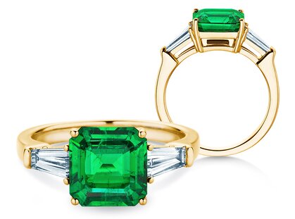 Farbsteinring Emerald Elegance in 9K Gelbgold mit Smaragd 1,80ct und Diamanten 0,40ct