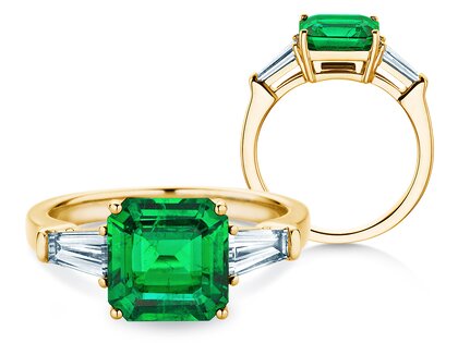 Farbsteinring Emerald Elegance in 9K Gelbgold mit Smaragd 1,80ct und Diamanten 0,40ct