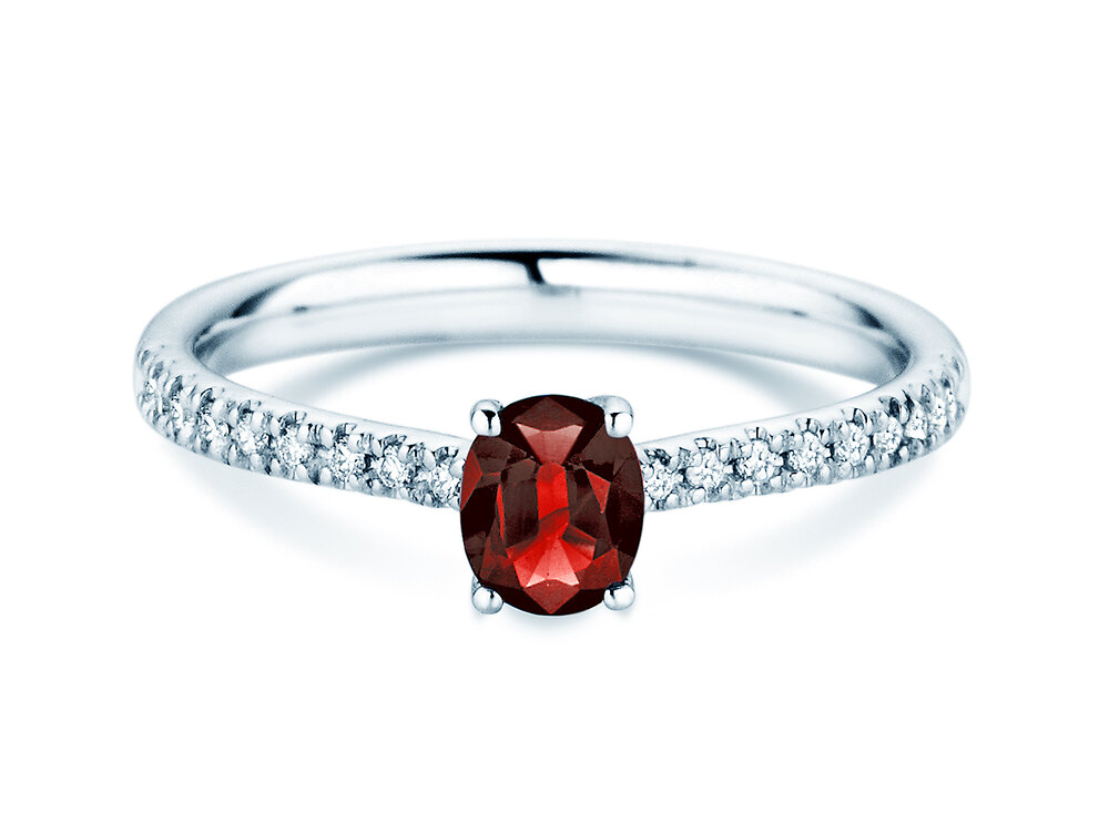 Geburtsstein-Ring Glow Pavé Juli in Platin 950/- mit Rubin 0,60ct und Diamanten 0,11ct