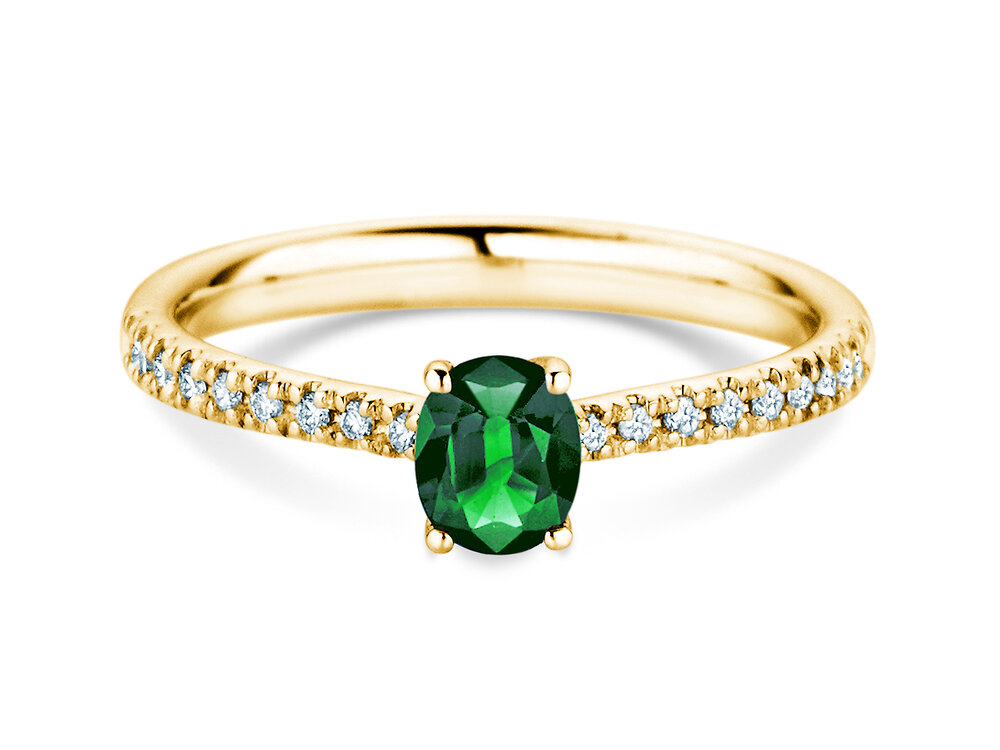 Geburtsstein-Ring Glow Pavé Mai in 14K Gelbgold mit Smaragd 0,60ct und Diamanten 0,11ct