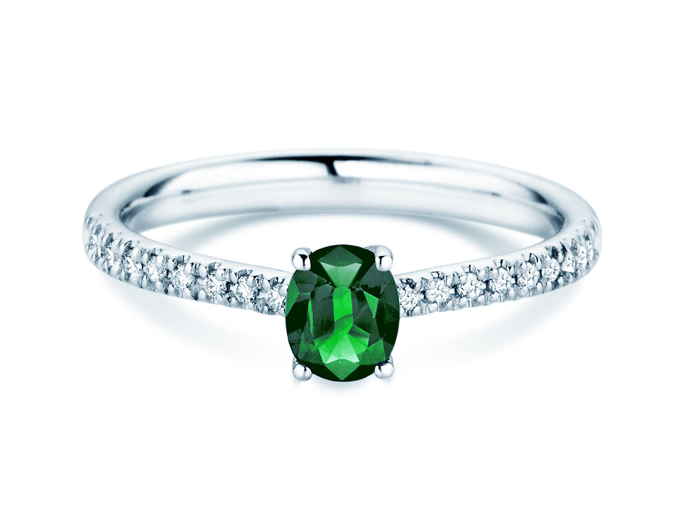 Geburtsstein-Ring Glow Pavé Mai in Platin 950/- mit Smaragd 0,60ct und Diamanten 0,11ct