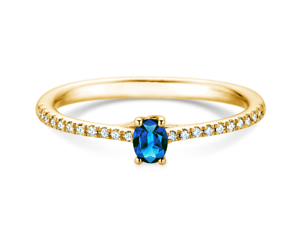 Geburtsstein-Ring Glow Pavé September in 9K Gelbgold mit Saphir 0,25ct und Diamanten 0,09ct