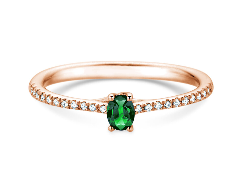 Geburtsstein-Ring Glow Pavé Mai in 9K Roségold mit Smaragd 0,25ct und Diamanten 0,09ct
