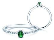 Farbsteinring Glow Pavé in 9K Weißgold mit Smaragd 0,25ct und Diamanten 0,09ct