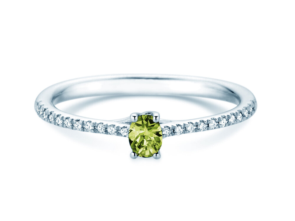 Geburtsstein-Ring Glow Pavé August in Platin 950/- mit Peridot 0,25ct und Diamanten 0,09ct