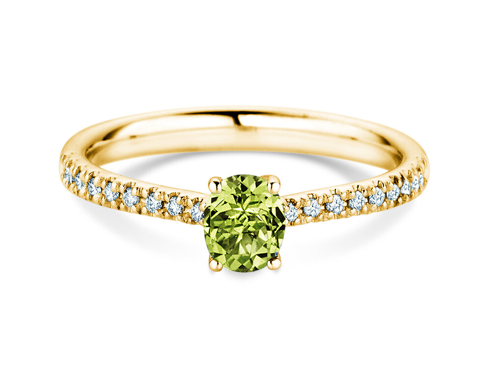 Geburtsstein-Ring Glow Pavé August in 14K Gelbgold mit Peridot 0,60ct und Diamanten 0,11ct