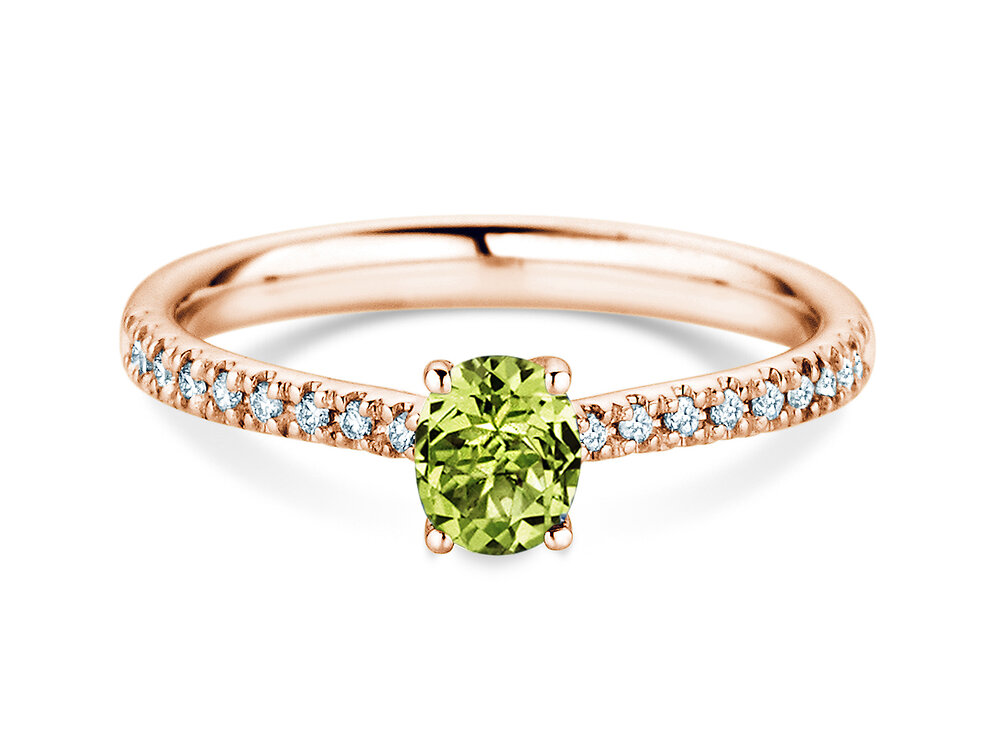 Geburtsstein-Ring Glow Pavé August in 9K Roségold mit Peridot 0,60ct und Diamanten 0,11ct