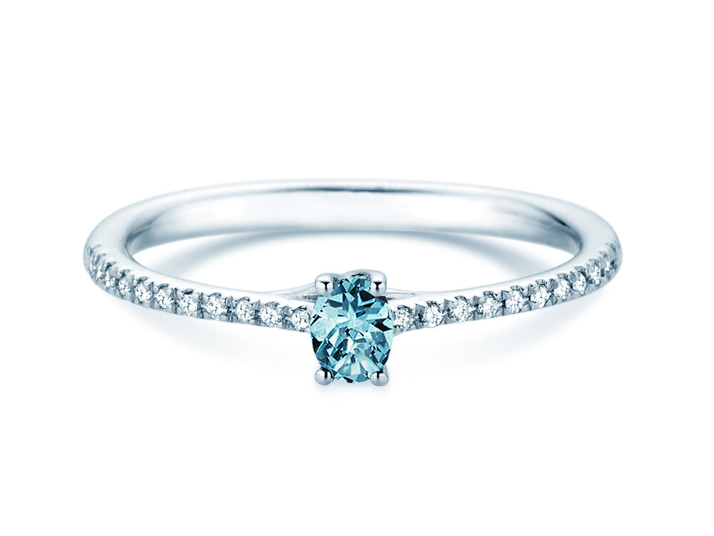 Geburtsstein-Ring Glow Pavé Dezember in 18K Weißgold mit Blautopas 0,25ct und Diamanten 0,09ct