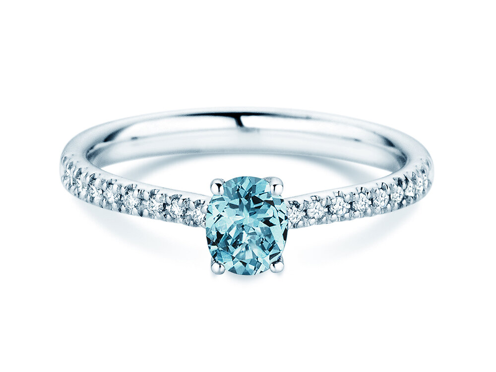 Geburtsstein-Ring Glow Pavé Dezember in 9K Weißgold mit Blautopas 0,60ct und Diamanten 0,11ct