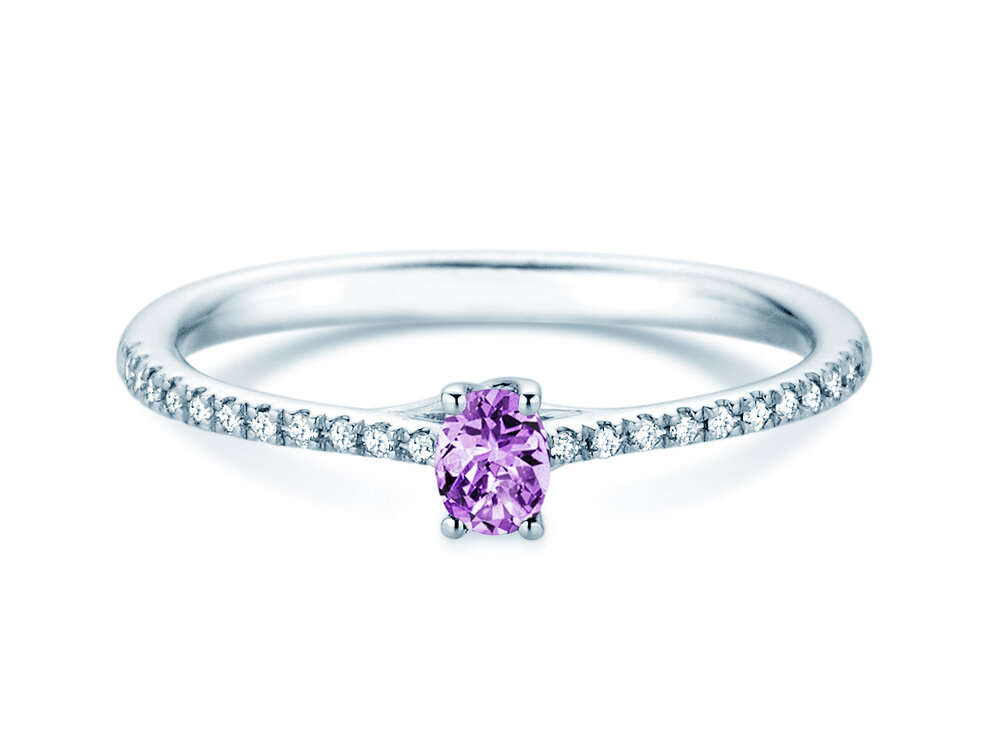 Geburtsstein-Ring Glow Pavé Februar in Platin 950/- mit Amethyst 0,25ct und Diamanten 0,09ct