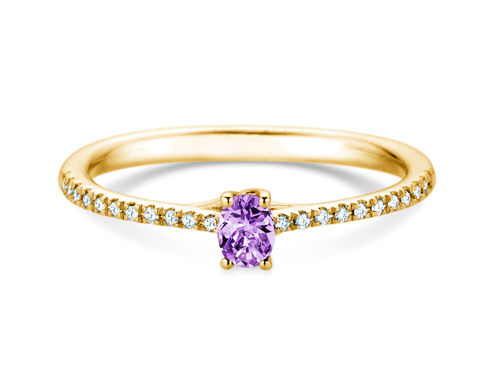 Geburtsstein-Ring Glow Pavé Februar in 18K Gelbgold mit Amethyst 0,25ct und Diamanten 0,09ct