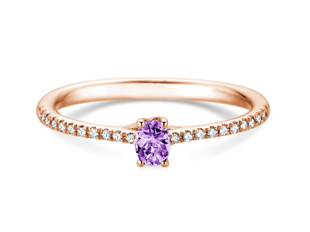 Geburtsstein-Ring Glow Pavé Februar in 18K Roségold mit Amethyst 0,25ct und Diamanten 0,09ct
