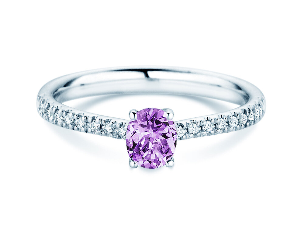 Geburtsstein-Ring Glow Pavé Februar in Platin 950/- mit Amethyst 0,60ct und Diamanten 0,11ct