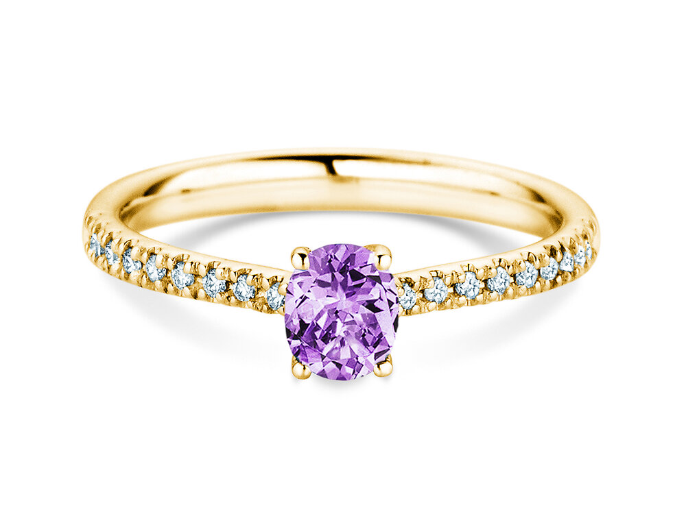 Geburtsstein-Ring Glow Pavé Februar in 18K Gelbgold mit Amethyst 0,60ct und Diamanten 0,11ct