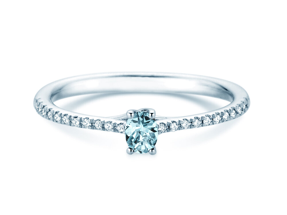 Geburtsstein-Ring Glow Pavé März in Platin 950/- mit Aquamarin 0,25ct und Diamanten 0,09ct