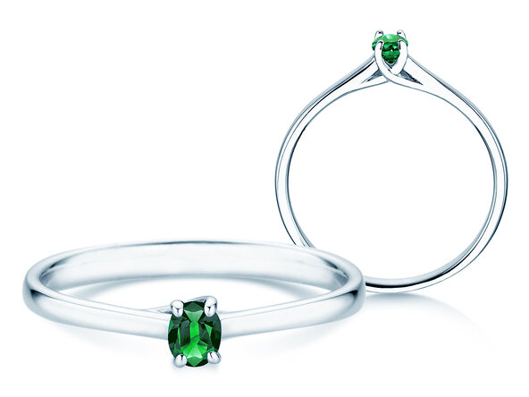 Farbsteinring Glow in 9K Weißgold mit Smaragd 0,25ct