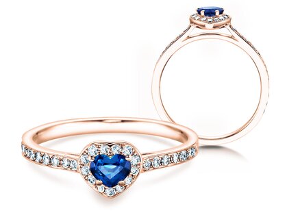 Farbsteinring Heart Saphir in Roségold