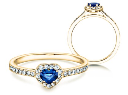 Farbsteinring Heart Saphir in Gelbgold
