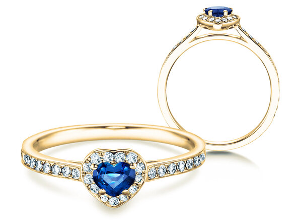 Farbsteinring Heart Saphir in 9K Gelbgold mit Saphir 0,25ct und Diamanten 0,34ct