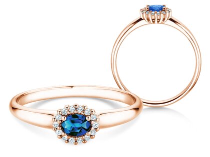 Farbsteinring Jolie Cross in 9K Roségold mit Saphir 0,25ct und Diamanten 0,06ct