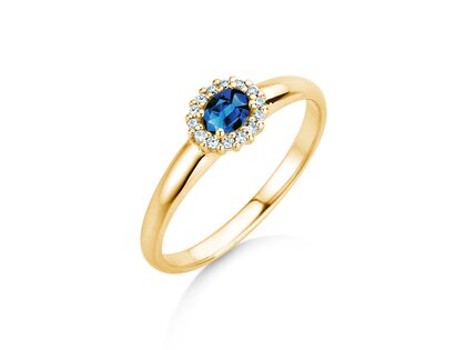Farbsteinring Jolie Cross in 9K Gelbgold mit Saphir 0,25ct und Diamanten 0,06ct