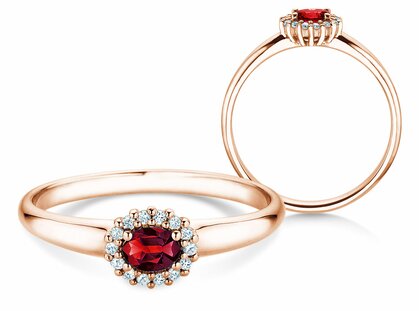 Farbsteinring Jolie Cross in 14K Roségold mit Rubin 0,25ct und Diamanten 0,06ct