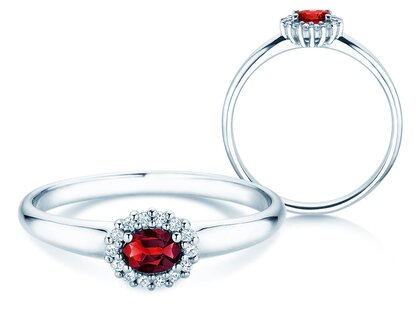 Farbsteinring Jolie Cross in 9K Weißgold mit Rubin 0,25ct und Diamanten 0,06ct