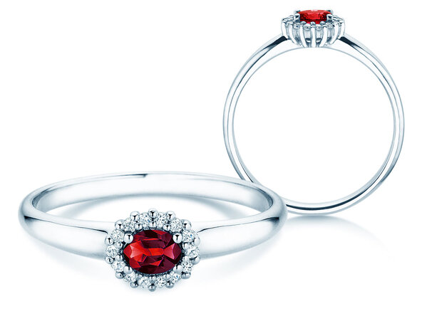 Farbsteinring Jolie Cross in 9K Weißgold mit Rubin 0,25ct und Diamanten 0,06ct