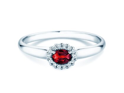 Farbsteinring Jolie Cross in 9K Weißgold mit Rubin 0,25ct und Diamanten 0,06ct