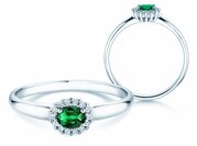 Farbsteinring Jolie Cross in 9K Weißgold mit Smaragd 0,25ct und Diamanten 0,06ct