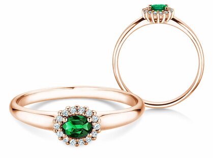 Farbsteinring Jolie Cross in 14K Roségold mit Smaragd 0,25ct und Diamanten 0,06ct