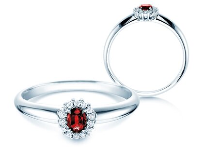Farbsteinring Jolie in 14K Weißgold mit Rubin 0,25ct und Diamanten 0,06ct