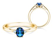 Farbsteinring Life in 9K Gelbgold mit Saphir 0,25ct und Diamanten 0,03ct