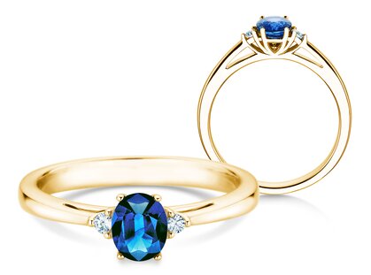 Farbsteinring Life in 9K Gelbgold mit Saphir 0,25ct und Diamanten 0,03ct