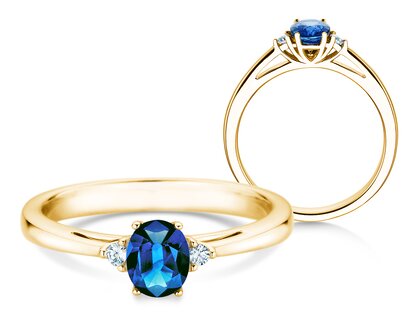 Farbsteinring Life in 9K Gelbgold mit Saphir 0,25ct und Diamanten 0,03ct