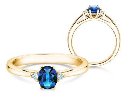 Farbsteinring Life in 14K Gelbgold mit Saphir 0,60ct und Diamanten 0,03ct