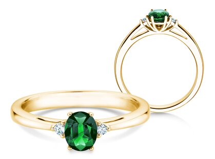 Farbsteinring Life in 14K Gelbgold mit Smaragd 0,25ct und Diamanten 0,03ct