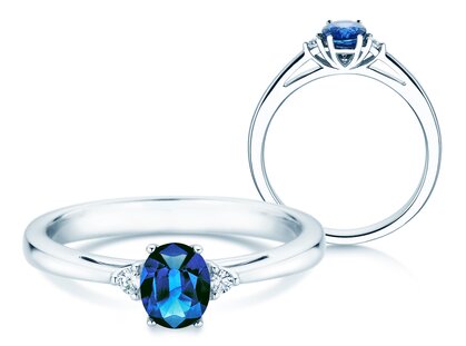 Farbsteinring Life in 14K Weißgold mit Saphir 0,25ct und Diamanten 0,03ct